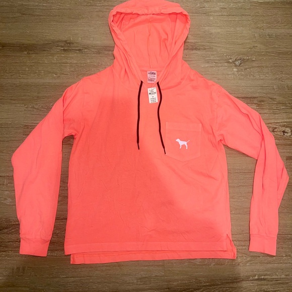 PINK Victoria's Secret Tops - PINK Victoria's Secret | PINK Neon Coral Pullover Hoodie